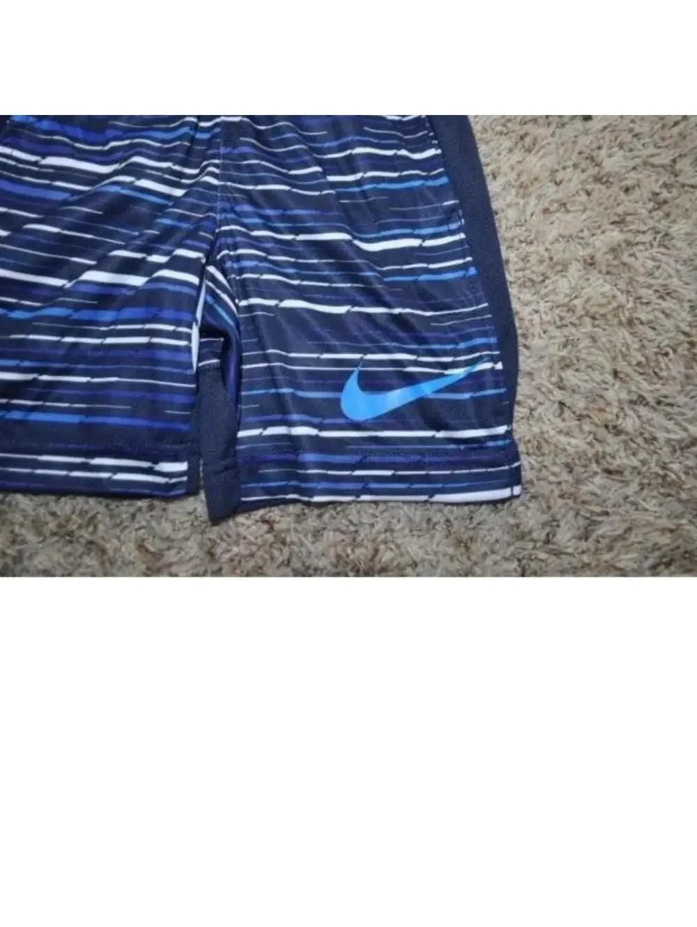 Nike Shorts Boys 4 Blue Striped Elastic Drawstring Waist Dri Fit Athletic